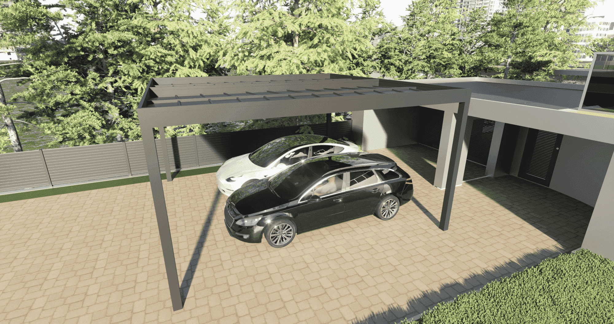 Carport toit plat : abri de voiture toit plat pose adossée